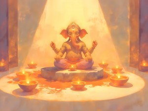 ganesha-statue-with-candles-spiritual-scene